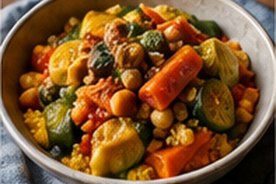 Amazigh-inspired vegetable couscous with chickpeas and vegetables