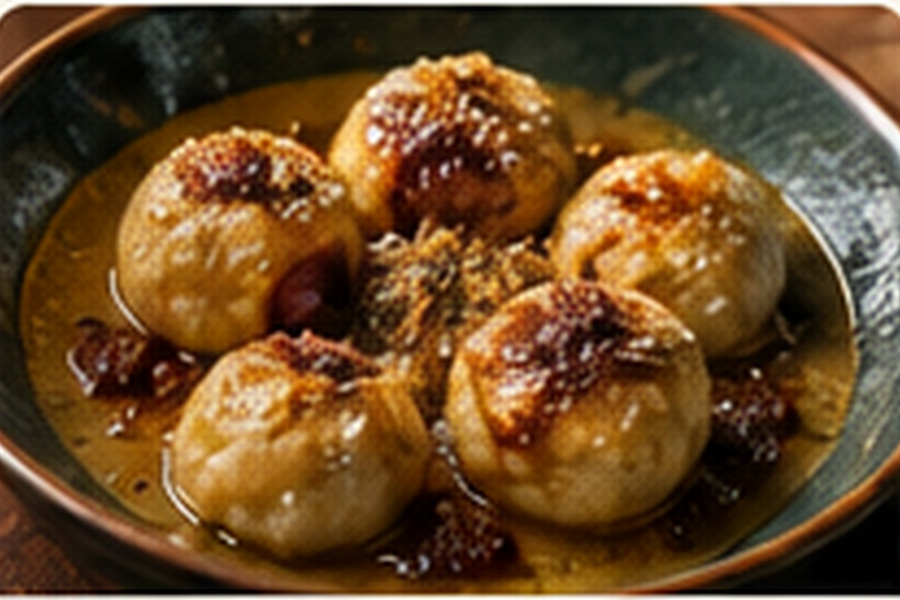 Cherokee-inspired grape dumplings in purple grape sauce